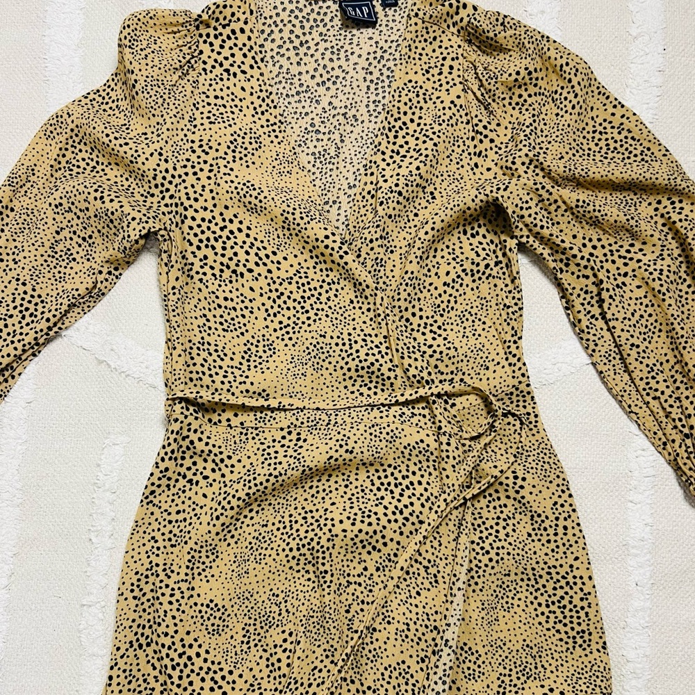 Gap Leopard Print Wrap Midi Dress – Long Sleeve Animal Print – Size 0